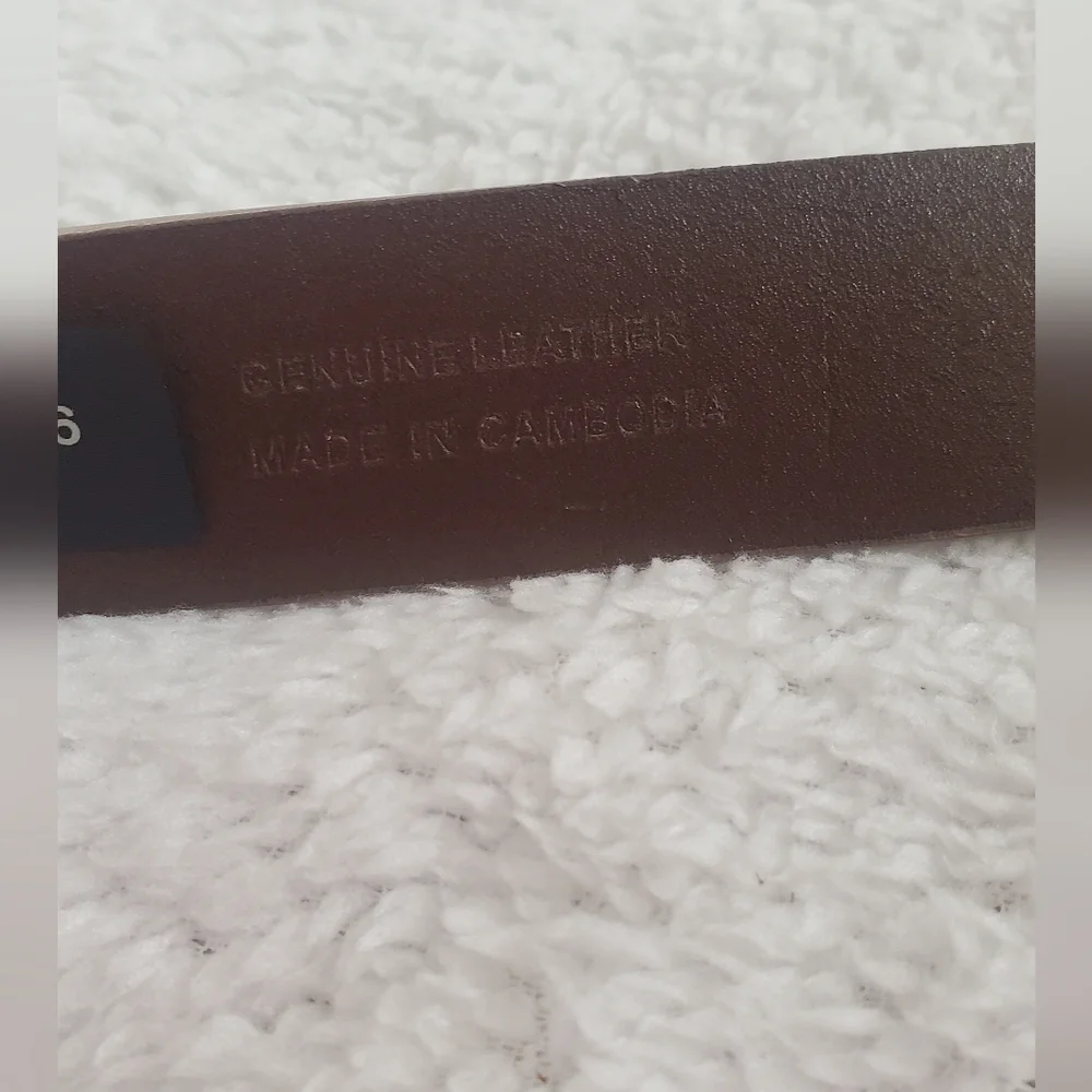 Express Design Studio Genuine Leather‎ Brown Belt Black Square Buckle for Denim